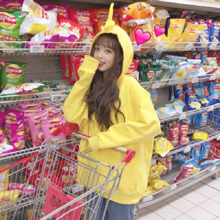 Áo hoodie dài tay có mũ màu trơn phong cách Hàn cho nữ