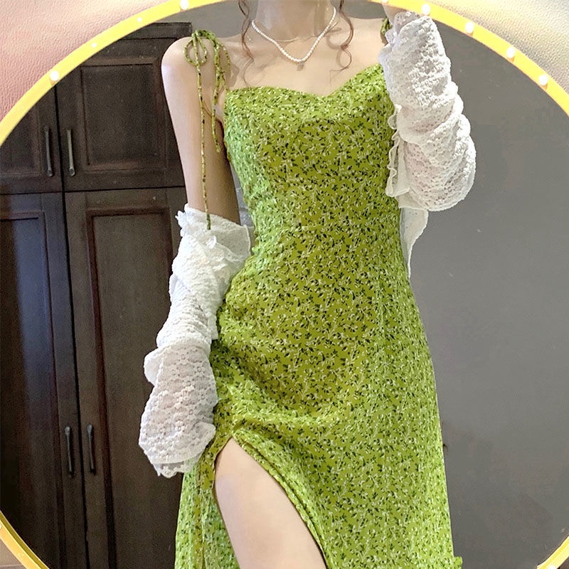 Đầm Hai Dây Họa Tiết Hoa Phong Cách Mới Thanh Lịch Dành Cho Nữ