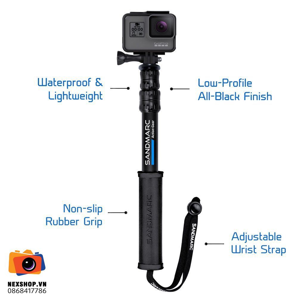 Gậy cầm tay Sandmarc Pole Compact Edition cho Gopro và các máy quay có ngàm tương đương | Chính hãng