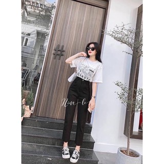 set quần kaki đen áo trắng