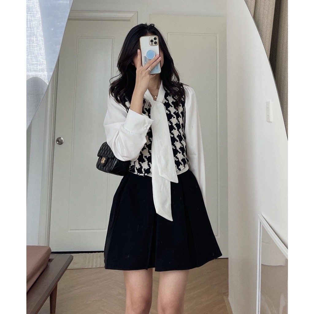 (ảnh thật) Audrey Set dạ gile mix somi chân váy 846