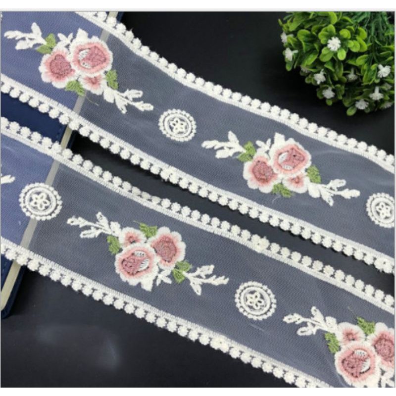 Ruy băng thêu hoa hồng bản 8.5cm