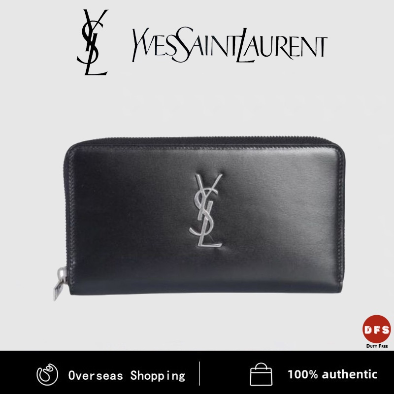 Sai * NT * La * UR * En * t Paris Cổ Điển Monogram Y * S * L Zip dài Clip trong Mịn Da Bê Màu Đen