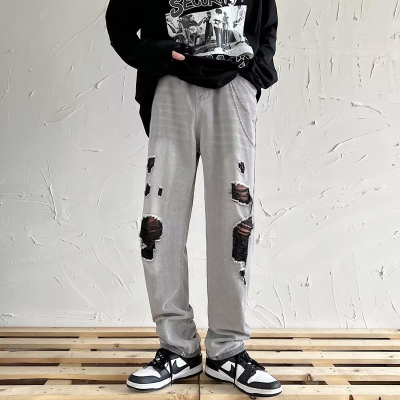 Quần jeans Rách Thời Trang Hip Hop Đường Phố Hàn Quốc Dành Cho Nam S-3XL