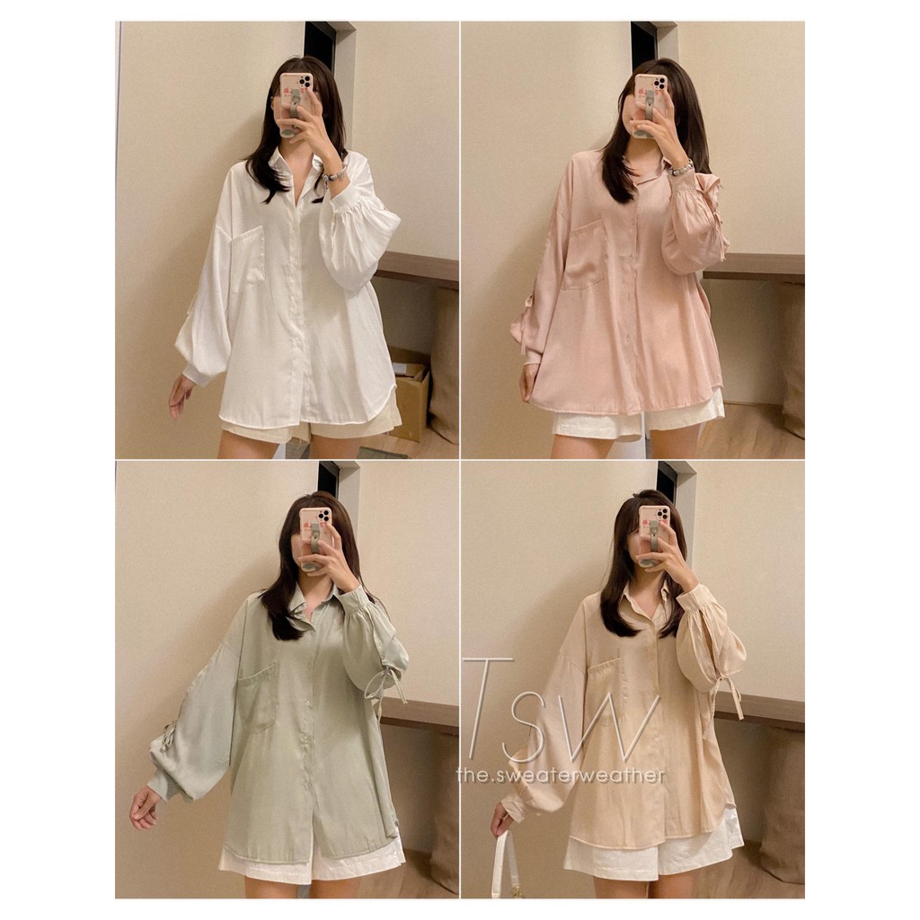 [Mã WASKT304 giảm 15% tối đa 30K đơn 99K] Áo sơ mi voan pastel ống tay rộng buộc nơ (Ảnh thật) | BigBuy360 - bigbuy360.vn
