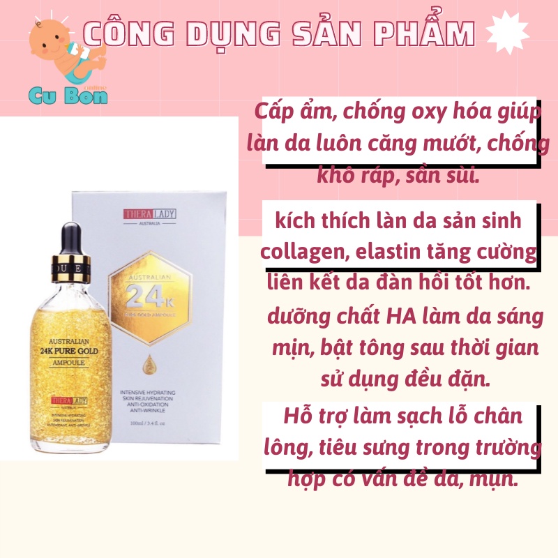 serum tinh chất vàng 24k Thera Lady Australian 24k Pure Gold Ampoule 100ml Cấp ẩm chống oxy hóa cho làn da trẻ đẹp