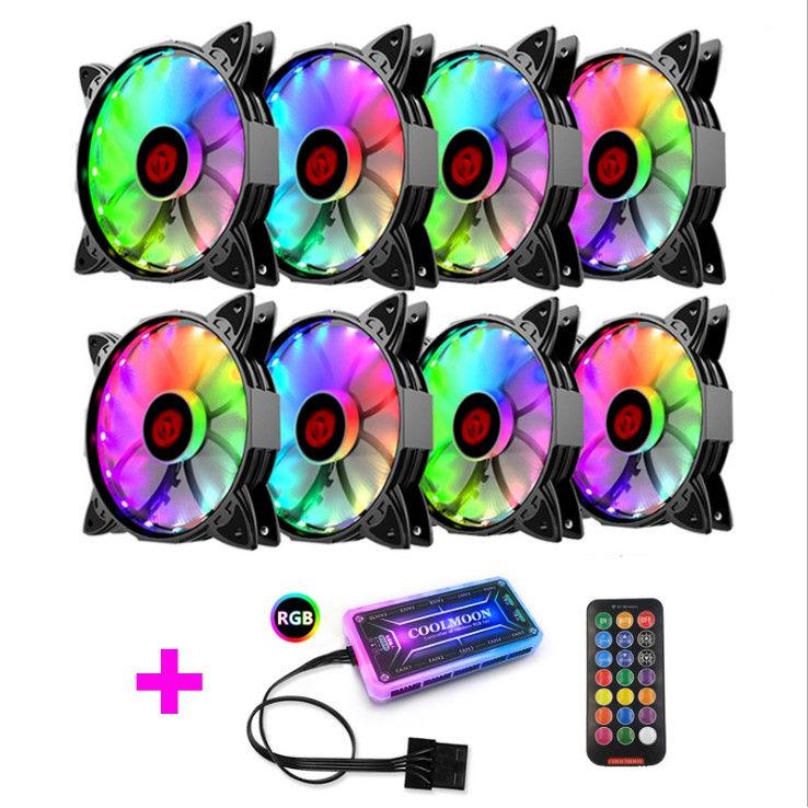 Bộ 8 Quạt Tản Nhiệt, Fan Case Coolmoon V1 Led RGB - Kèm Hub Và Remote