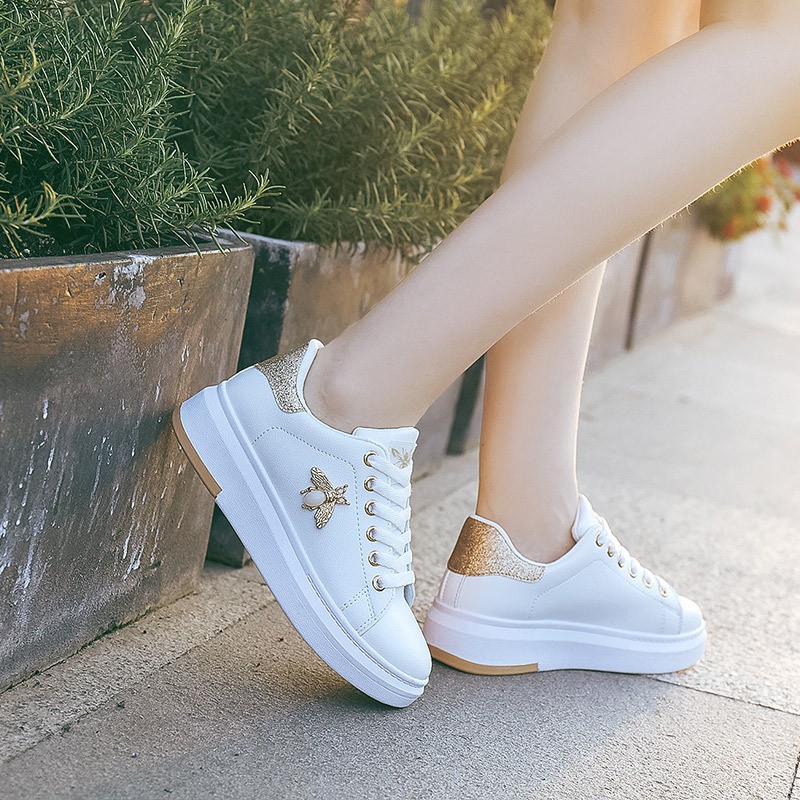 Sneaker Nữ Giày thể thao phong cách Hàn Quốc đế phẳng 3P đính nơ