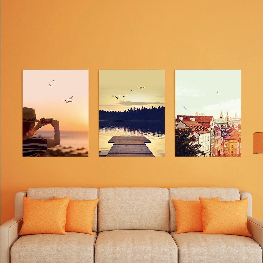 Bộ tranh canvas DEPOT khung gỗ phong cảnh hiện đại decor phòng khách, phòng ngủ, tiệm café, salon