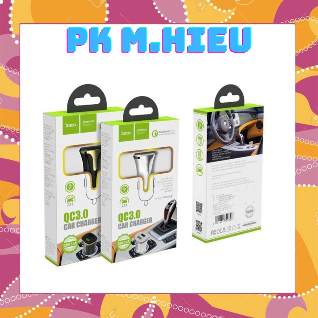 Tẩu Sạc Xe Hơi Hoco Z31 sạc nhanh Cổng đôi QC3.0 - Hàng Chính Hãng