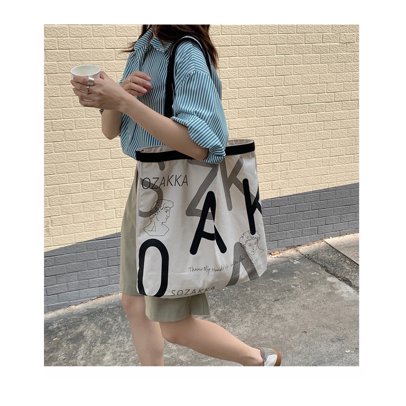 Túi Xách JASMIN NOIR Đeo Vai Vải Canvas In Chữ Thời Trang Cho Nữ