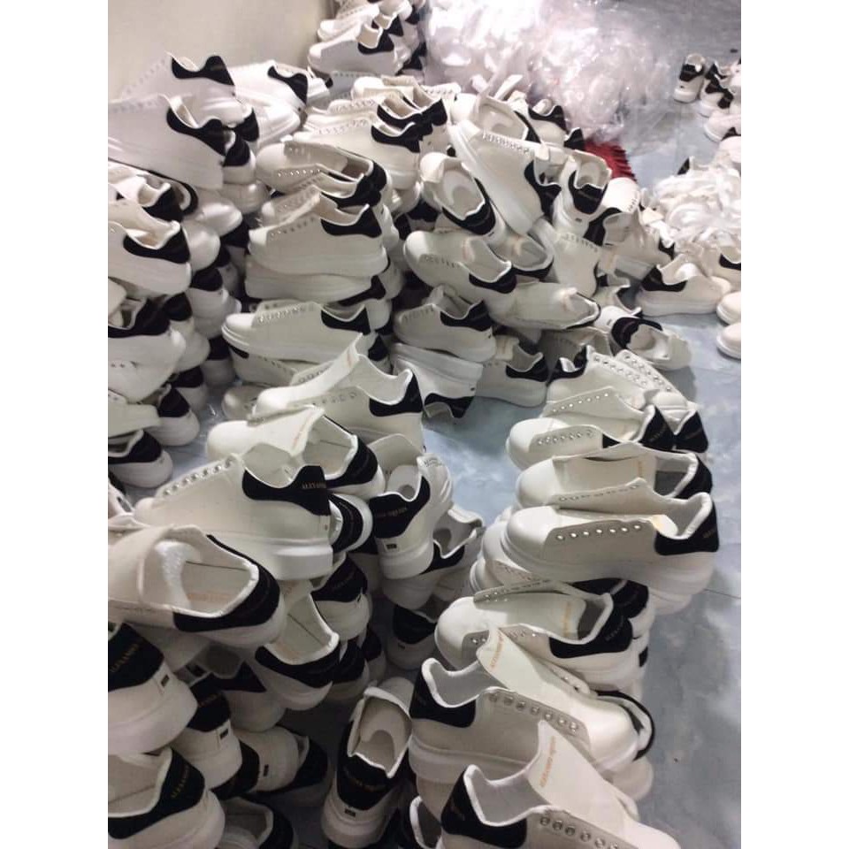 (Có Sẵn) Giày Thể Thao Nữ Trắng Đế Cao MC Gót Đen có size Nam Nữ (Gót nỉ xuất dư size 36-43)