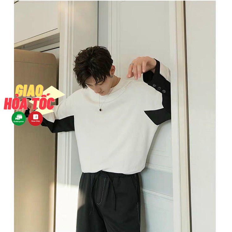 Áo thun nam tay dài mix 2 màu form rộng