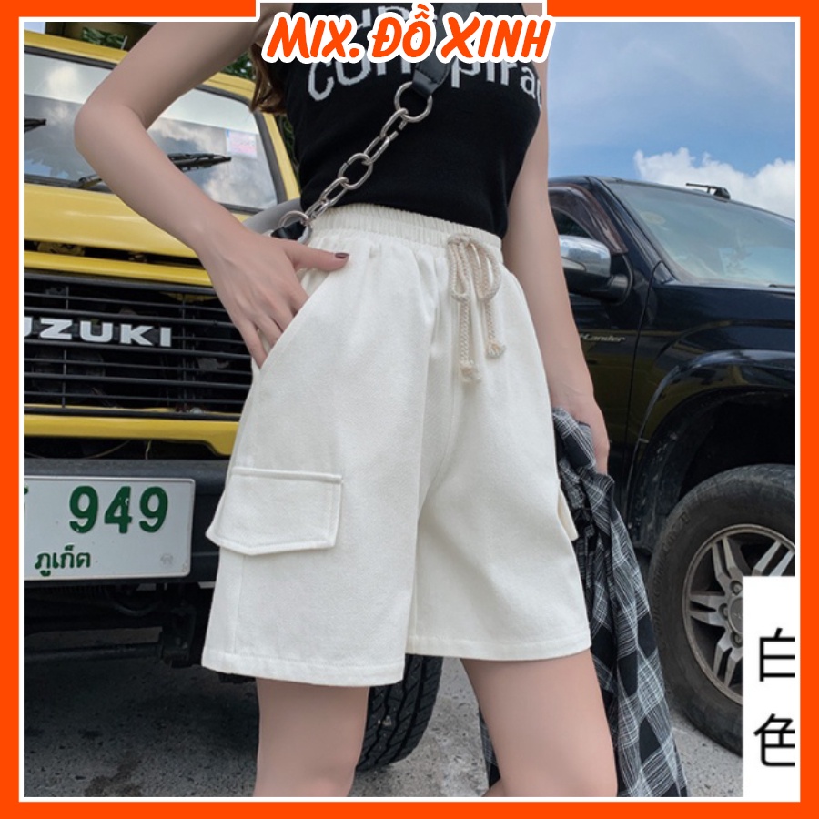 Quần short kaki nam nữ Thu Hà quần đùi freesize có nắp túi form rộng ống suông QH.50