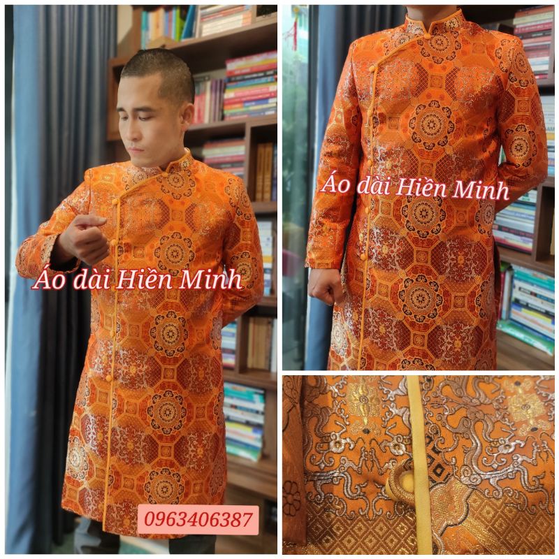 Áo dài cách tân nam vải Gấm cao cấp có lớp lót bên trong, form tay vest có đệm vai