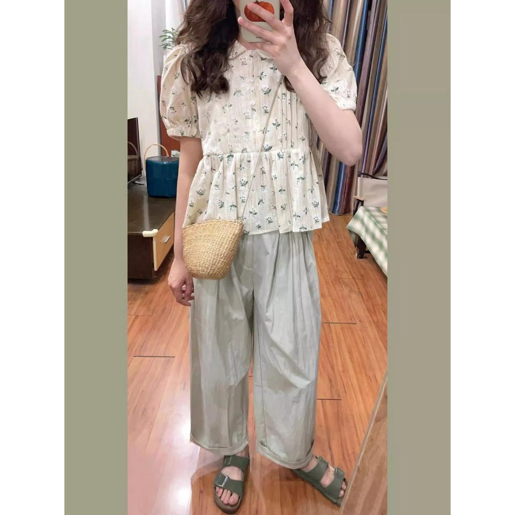 Xiaozhainv Áo Sơ Mi Tay Ngắn Cổ Búp Bê In Họa Tiết Hoa Phong Cách Pháp Thời Trang Mùa Hè Cho Nữ