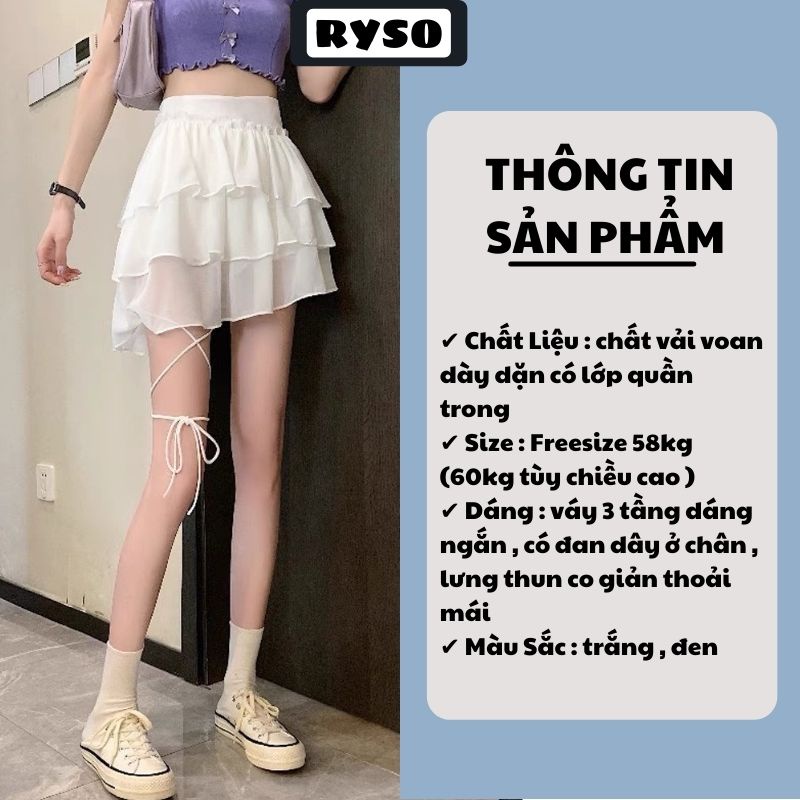 Chân Váy Xòe 3 Tầng Ulzzang Dáng Ngắn Kiểu Chân Đan Dây ( có quần trong ) | BigBuy360 - bigbuy360.vn