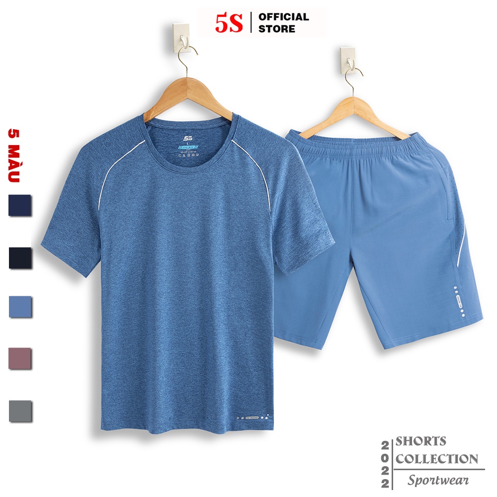 Bộ Quần Áo Thể Thao Nam Cổ Tròn 5S ( 5 màu), Vải Thun Mát Lạnh, Mềm Mịn, Chống Nhăn, Chống Bám Bụi (B22198) *