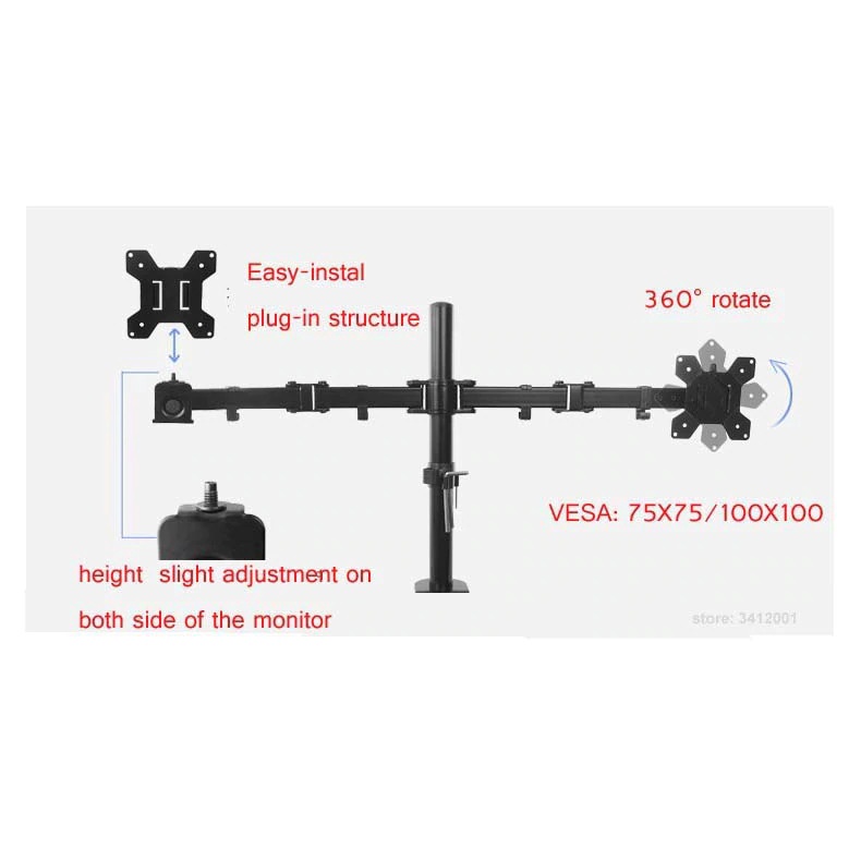 Giá đỡ 2 màn hình Máy Tính Kẹp Bàn, chuyển động Đầy Đủ 360 độ cho màn Hình 10-27inch M052