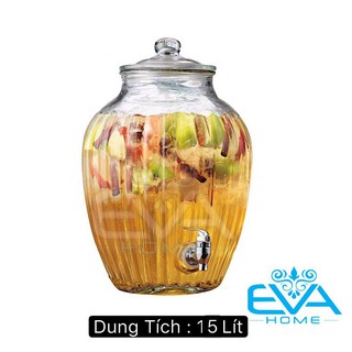 Bình Ngâm Thủy Tinh 15 Lít Có Van Dáng Chum Hoạ Tiết Trái Bí 217 15LV