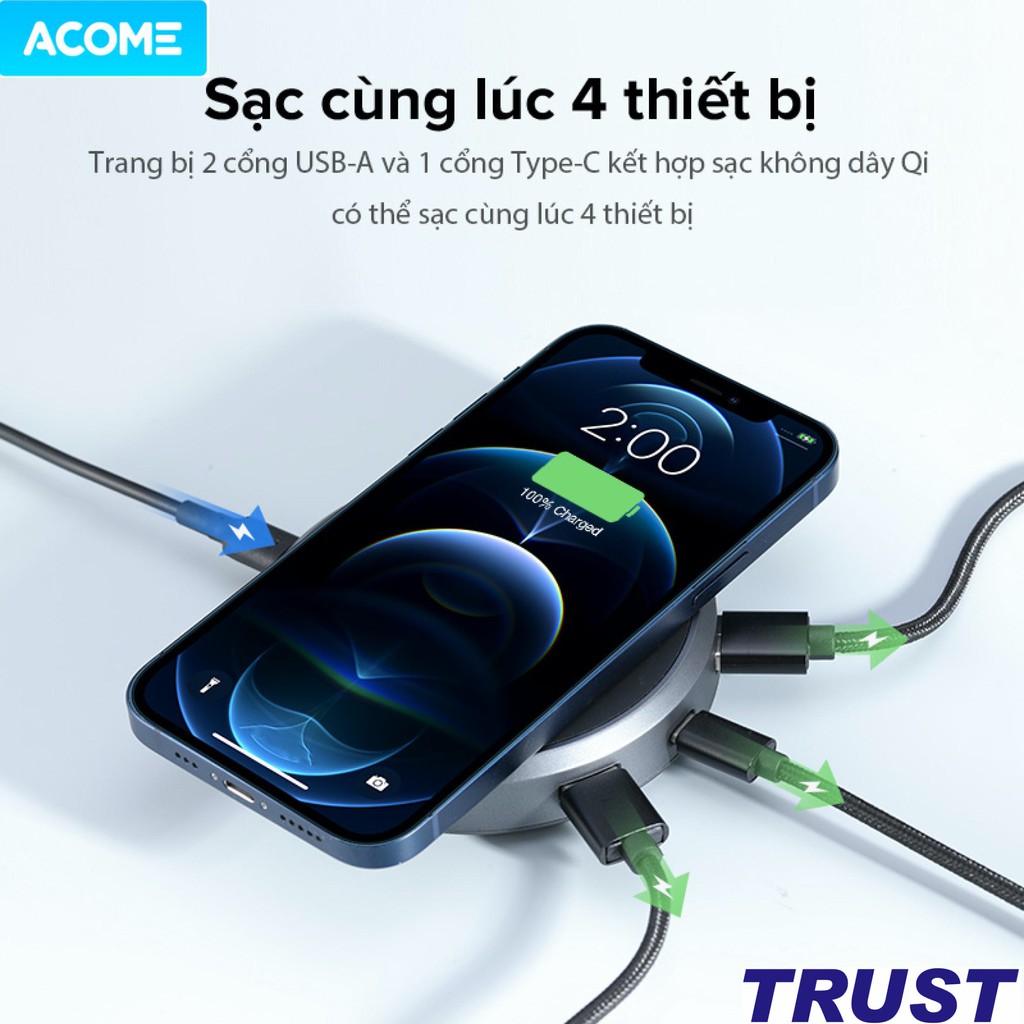 Đế Sạc Không Dây Qi ACOME AWC01 Công Suất 10W Tương Thích Với Iphone/Samsung/Xiaomi/OPPO/VIVO/Realmi