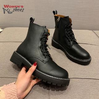 Boot nữ cổ ngắn bó chân mẫu mới 2019 ( bốt da đế vuông 4 phân， có khóa kéo bên cạnh)bốt nữ cao cổ