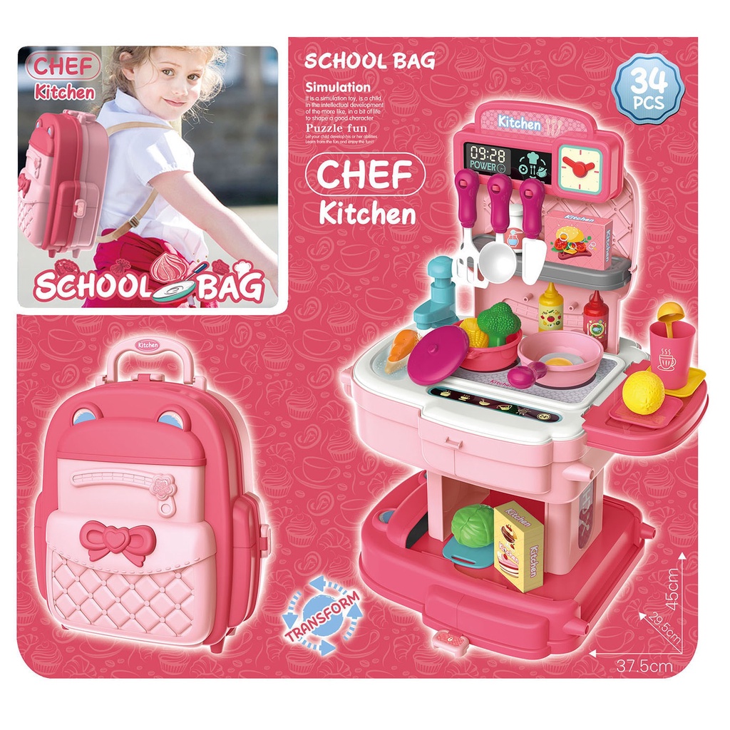 Đồ Chơi Nhà Bếp Nấu Ăn Cho Bé Nhập Vai Làm Bếp Có Lắp Vòi Nước Thật Bowa - Kitchen Set School Bag Role