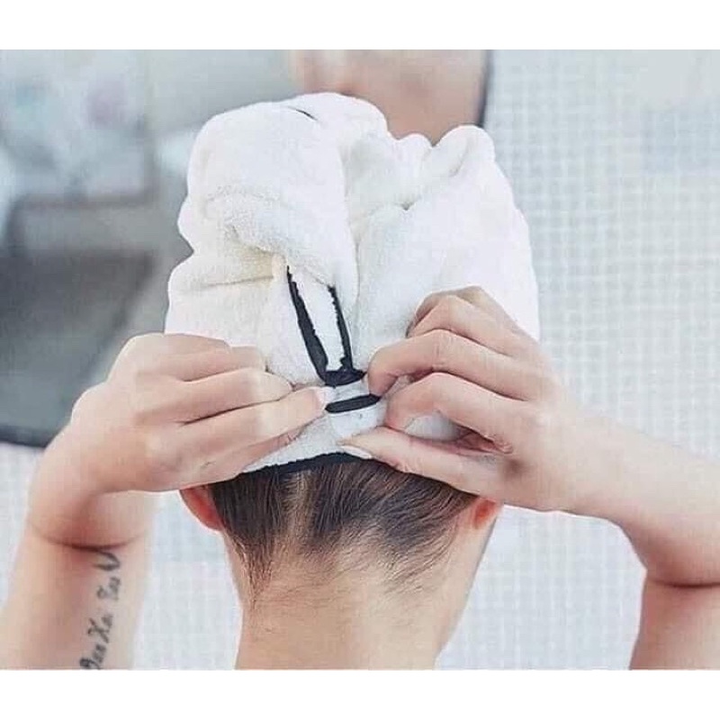 Khăn ủ tóc có khuy cài, khăn lau tóc thấm nước siêu tốt