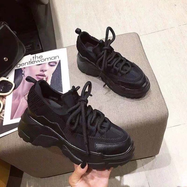 Giày thể thao đế cao dây đen xanh cá tính chất chơi