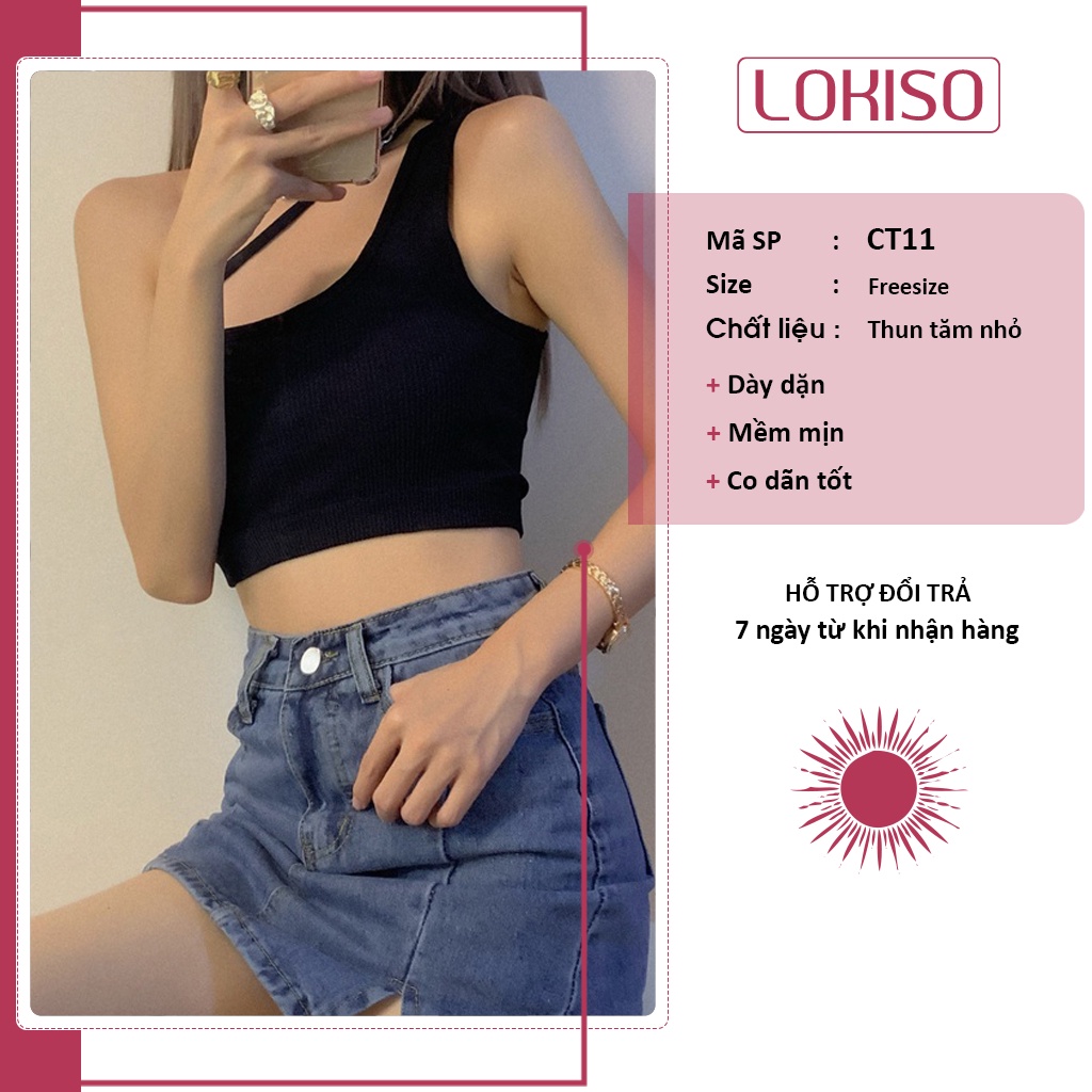 Áo croptop nữ kiểu ôm dây chéo lệch vai LOKISO CT11