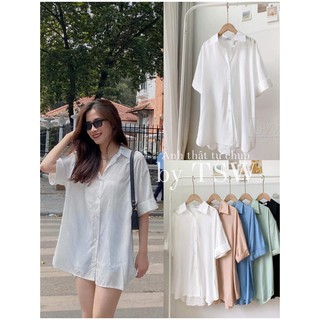 Áo sơ mi voan lụa tay gập oversize (Ảnh thật)