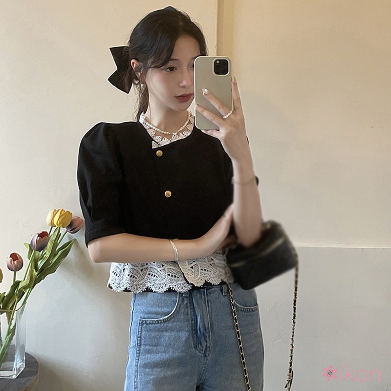 Áo Khoác Cardigan Cổ Tròn Phối Ren Thời Trang Cho Nữ