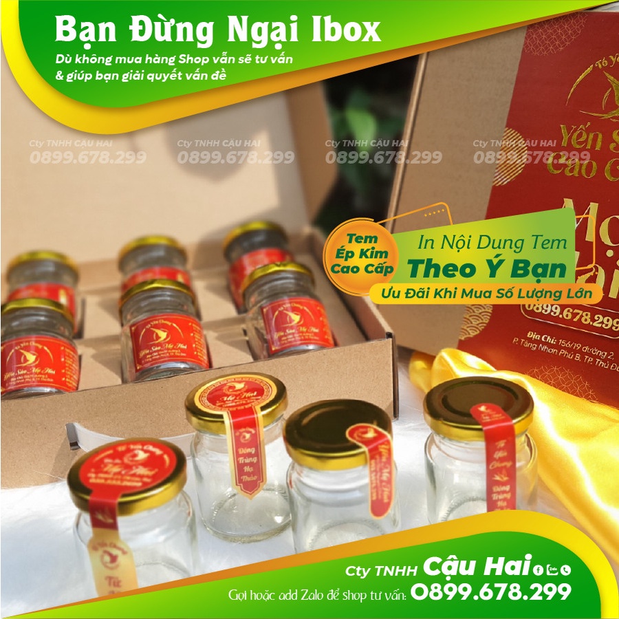 Combo 10 Hộp yến in thương hiệu cao cấp loại đựng 6 hủ tặng kèm tem dán hủ yến