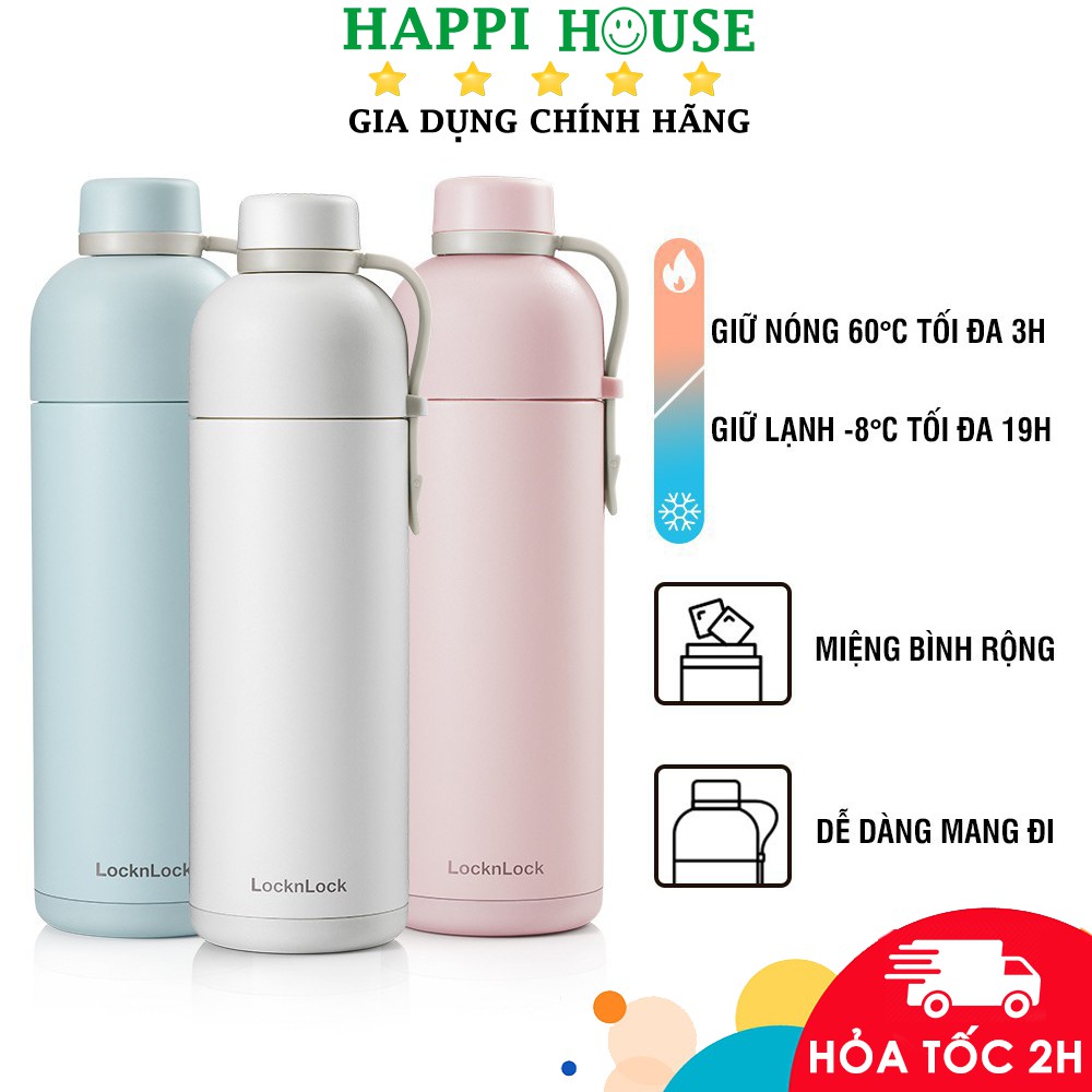 Bình Giữ Nhiệt Lock&Lock Belt Bottle 490ml LHC4267, Quai Xách Bằng Nhựa TPE Kiểu Dáng Dây Dai, Hàng Chính Hãng