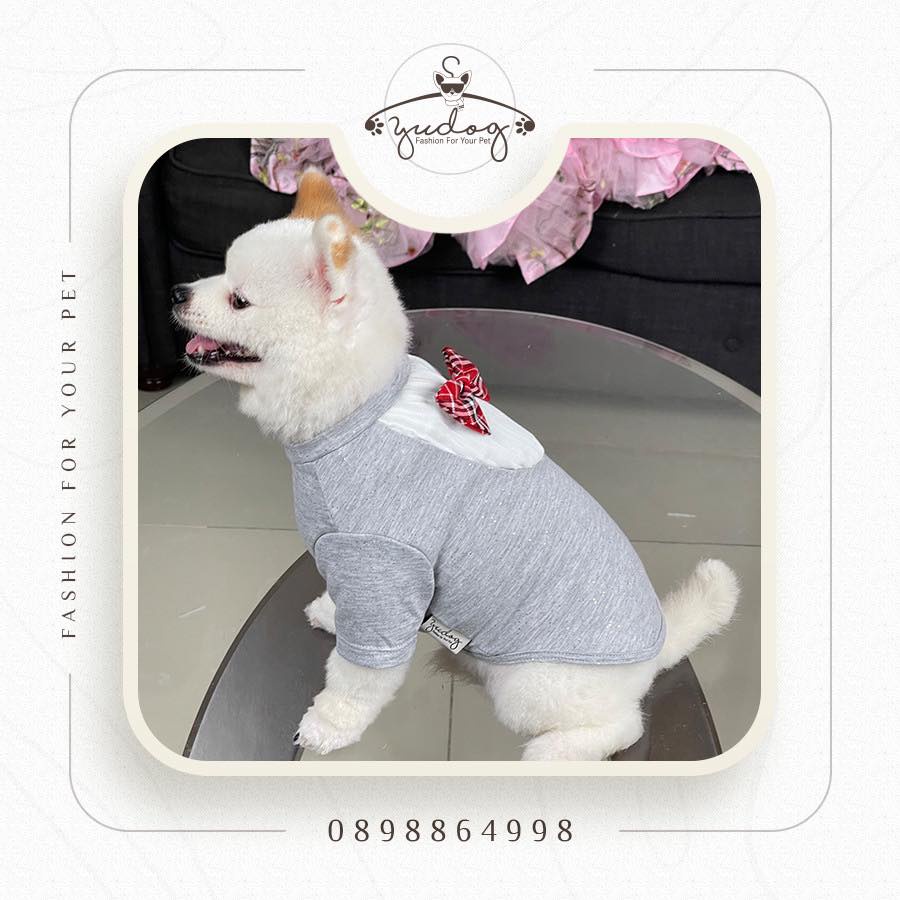 Áo thun có tay dập ly kèm nơ cho thú cưng yudog