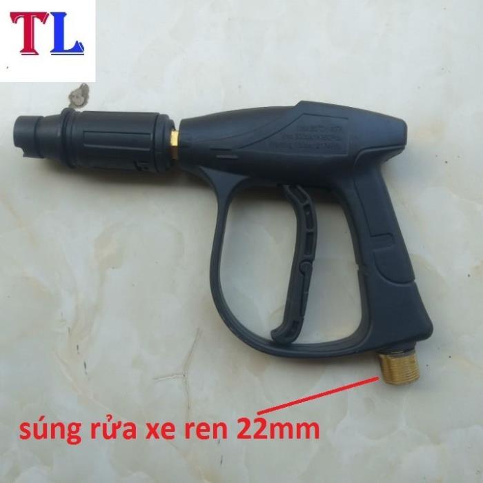 súng phun xịt rửa xe áp lực cao Ren 22mm -đầu lắp được bình bọt tuyết (súng đen)