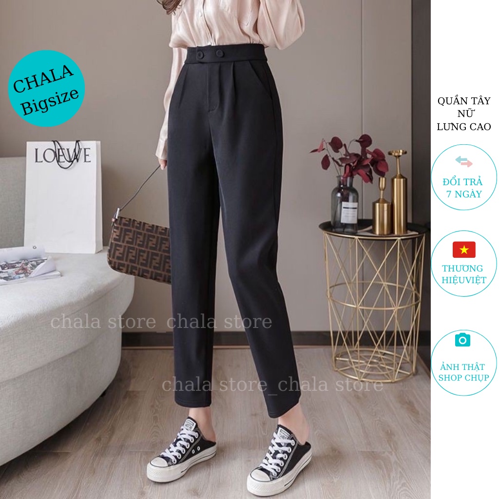 Quần tây nữ BIGSIZE lưng cao công sở phối 2 cúc bấm , gấu bằng dáng baggy M222