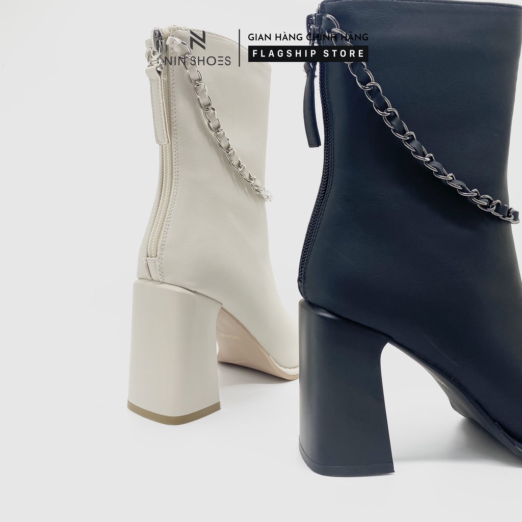 Giày Boot nữ 9p QCCC cao cổ xích kéo khóa sau da sần Ninshoes | BigBuy360 - bigbuy360.vn