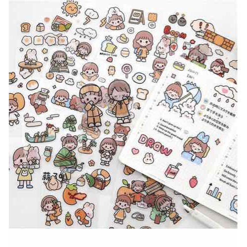 Hộp STICKER nhiều hình kute cho bé BỘ 1000 STICKER TELADO CÔ GÁI VÀ BÉ THỎ Lucio store
