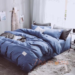Bộ Chăn Ga Gối Cotton Tici Vải Siêu Mịn Màu Full Xanh Dương Đậm