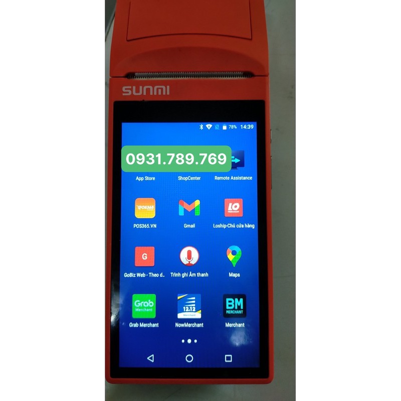 MÁY POS CẦM TAY SUNMI V1S -V2- Tặng 10 Cuộn Giấy-  Bản Quốc Tế  Tải App Grab- Now- Beamin-KiotViet...