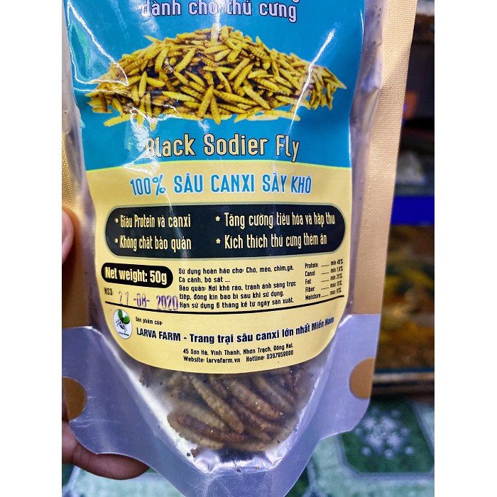 SÂU CANXI SẤY KHÔ CHO CÁ CHIM VÀ BÒ SÁT GÓI 65GRAM LARVA FOOD BLACK SODIER FLY