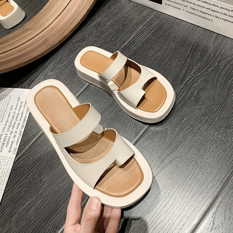 Dép Sandal Xỏ Ngón Đế Bằng Dày Dặn Mũi Vuông Thời Trang Dành Cho Nữ
