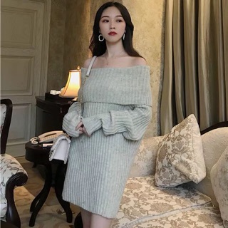Váy len xuông trễ vai dầy