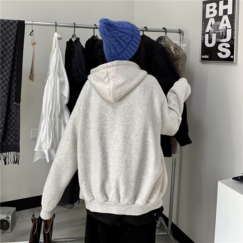 SUXI Áo Khoác Hoodie Thể Thao Dáng Rộng Phối Khóa Kéo Thời Trang Thu Đông Cho Nữ