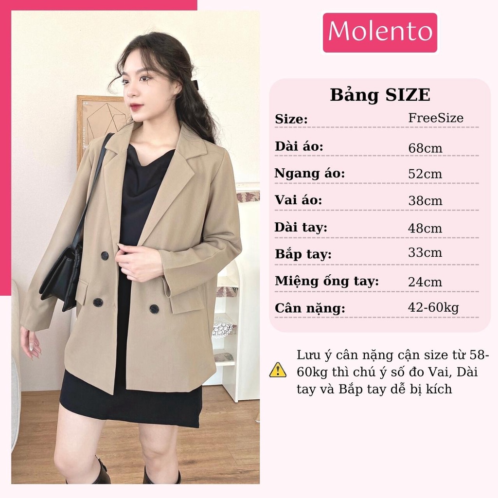 Áo Blazer Nữ Áo Vest Khoác Ngoài 2 Lớp Dài Tay Túi Nắp Dáng Rộng Phong Cách Hàn Quốc Màu Nâu Tây Be Đen Xanh Molento M77