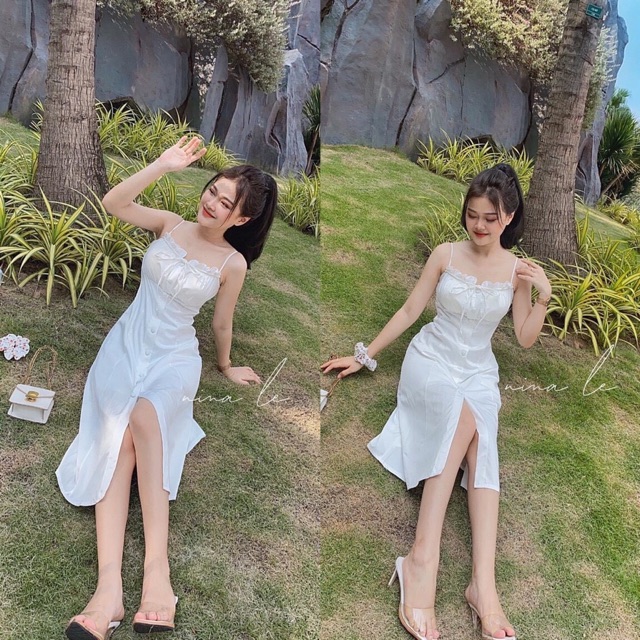 🎀 ĐẦM HAI DÂY DÀI CÀI NÚT HỞ LƯNG CÓ MÚT NGỰC GIÁ RẺ