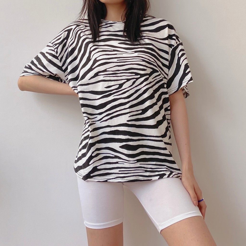 Áo pull cotton ngựa vằn form oversize rộng - áo phông mùa hè trắng đen Mia Ritta A2050