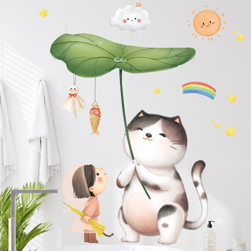 Sticker Dán Tường Họa Tiết Cầu Vồng Dễ Thương Bắt Mắt