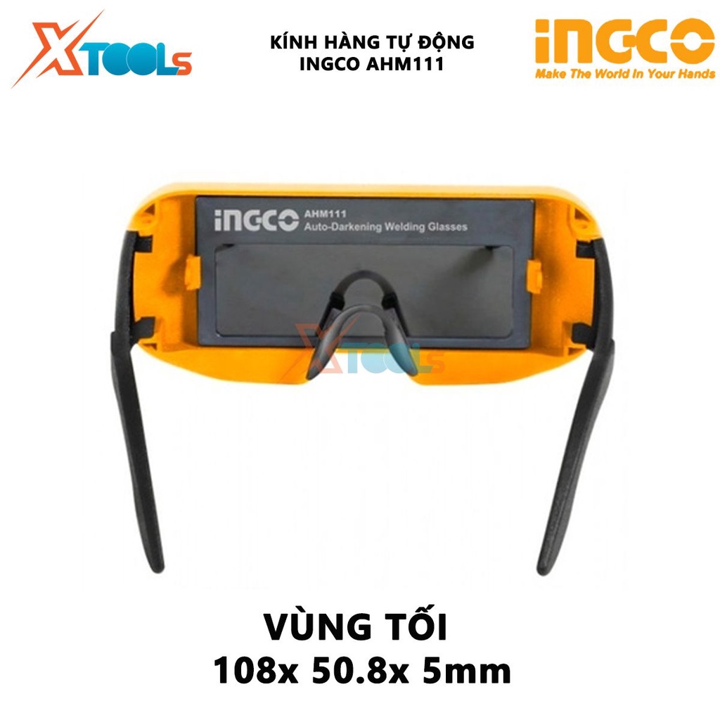 Kính hàn tự động làm tối INGCO AHM111 | Kính hàn điện tử Vùng nhìn 95x31mm, Kích thước hộp mực 108x 50,8x 5mm Cảm biến 2